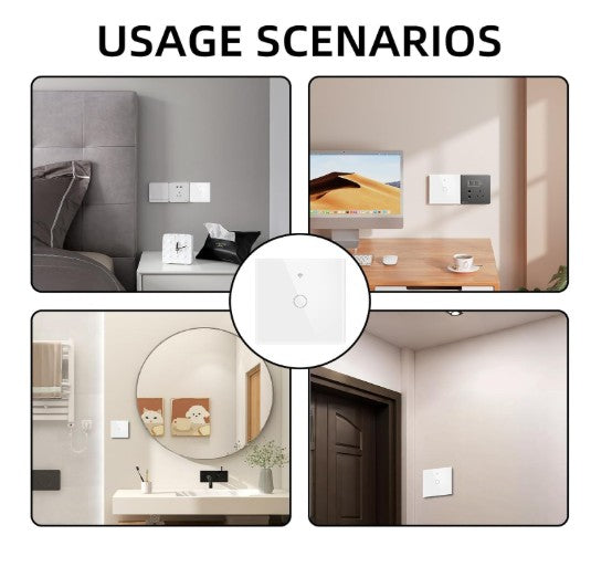 Interrupteur WIFI Tactile Intelligent en Verre / TUYA, Smart Life APP / Compatible avec Alexa et Google Assistant