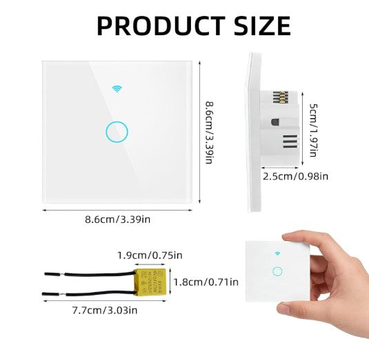 Interrupteur WIFI Tactile Intelligent en Verre / TUYA, Smart Life APP / Compatible avec Alexa et Google Assistant