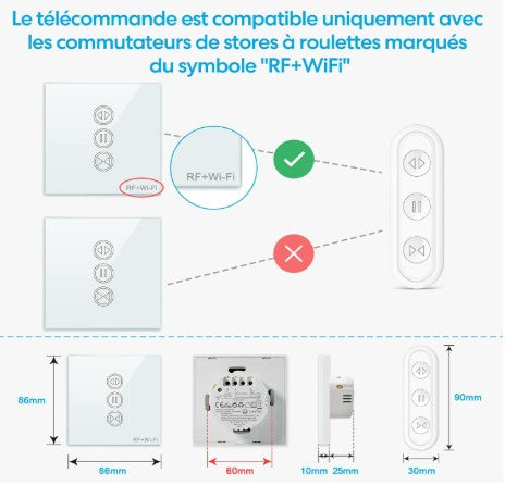 Interrupteur de rideau Wifi intelligent avec télécommande / contrôle tactile, vocal et a distance / Compatible avec Alexa et google Home