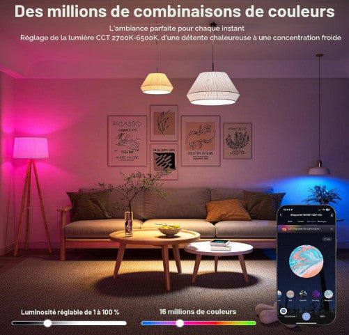 Ampoule E27 Tuya Connectée / Commande vocale et a distance /  Classe E "10W, 2700K-6500K" / Compatible Alexa et Google home [Classe énergétique E]