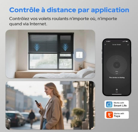 Interrupteur de rideau Wifi intelligent avec télécommande / contrôle tactile, vocal et a distance / Compatible avec Alexa et google Home