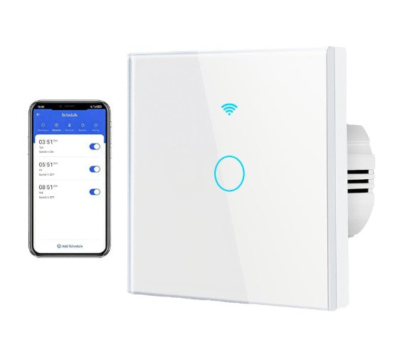 Interrupteur WIFI Tactile Intelligent en Verre / TUYA, Smart Life APP / Compatible avec Alexa et Google Assistant
