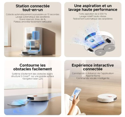 Aspirateur Robot Laveur / XIAOMI X20 / Serpillières Relevables 6000 Pa | Navigation LDS, Auto-nettoyage, Séchage et vidage automatique
